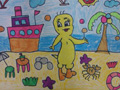 儿童绘画作品崔弟在海边