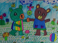 儿童绘画作品两只小熊踢