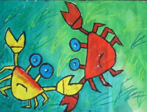儿童绘画作品螃蟹嬉戏