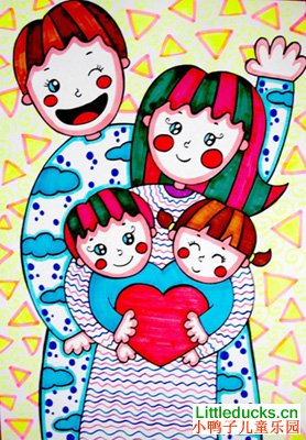 儿童绘画作品爸爸妈妈发型展示