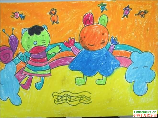 儿童绘画作品我的家-儿童水彩画-小鸭子儿童乐园