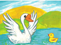 儿童绘画作品丑小鸭和白天鹅