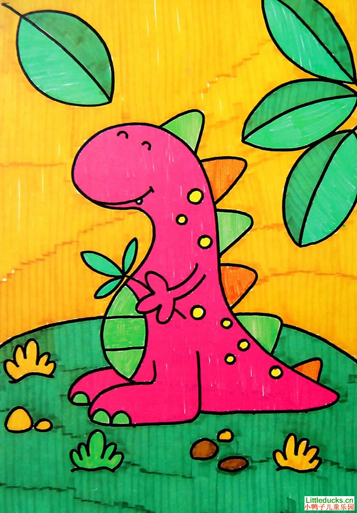 儿童绘画作品可爱的恐龙,水彩画_小鸭子儿童乐园
