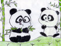 儿童绘画作品大熊猫吃柱