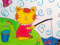 儿童绘画作品小猫钓