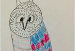 儿童画彩色铅笔画-孤独的猫头鹰