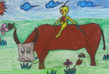 牧童骑黄牛儿童画作