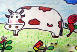 山坡上的奶牛彩色铅笔画