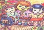 儿童画铅笔画图片-三个好朋友拍照留念