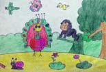 儿童画作品欣赏孔雀与猴