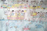 儿童画作品欣赏-端午节划龙舟