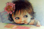 可爱小女孩铅笔画-餐桌旁的小女孩