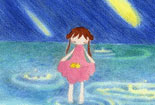 儿童画作品欣赏-春雨里的小女孩