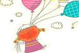 儿童画彩色铅笔画大图-牵着气球的小女孩