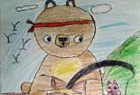 小灰熊钓鱼汇泽培训儿童画作品欣赏彩色铅笔画
