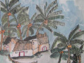 儿童水墨画家乡椰子树