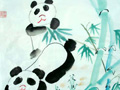 儿童水墨画黑眼圈大熊猫