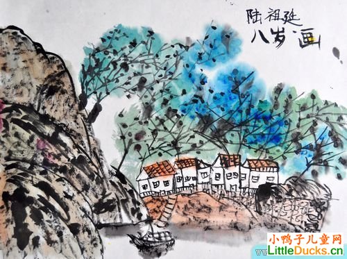 儿童水墨画作品乡村小景,乡村小景,国画_小鸭子儿童乐园