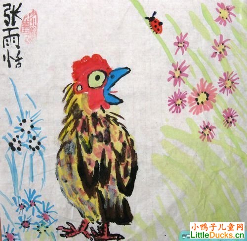 小学生水墨画图片小鸡啄虫子