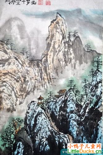 少儿水墨画作品古木深山