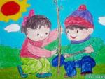 儿童画美术作品绿化