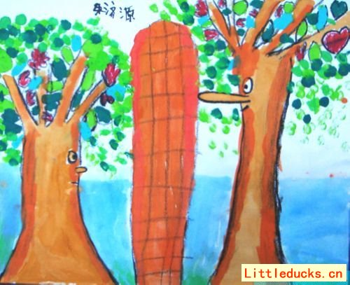 幼儿美术作品两颗树的故