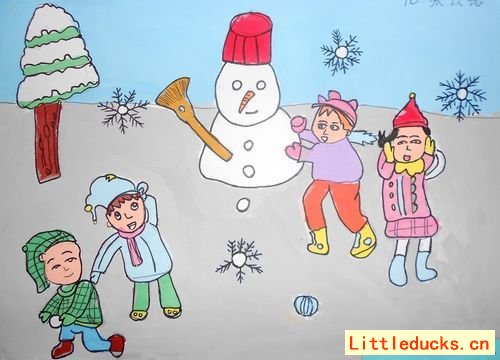 小学生绘画作品欣赏堆雪人