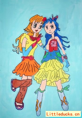 小学美术作品小姐妹