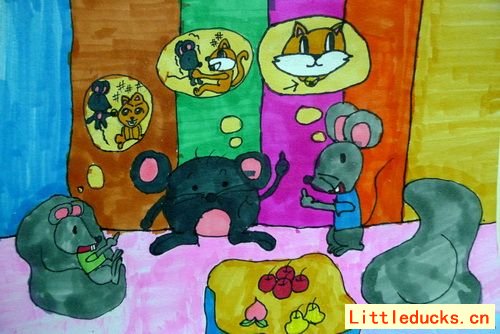幼儿园美术作品小老鼠吹牛皮