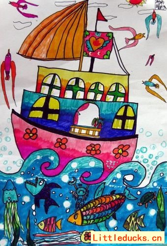 幼儿园绘画作品海上大帆船