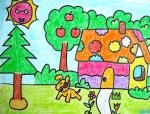 儿童画：房子和小狗