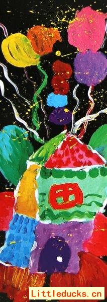 幼儿绘画作品会飞的屋子