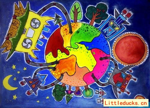 保护地球的机器人-小学生科幻画作品