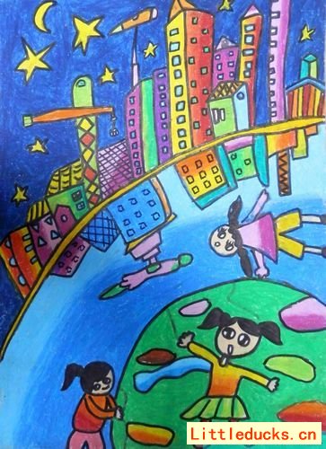 小学生科幻画未来世界