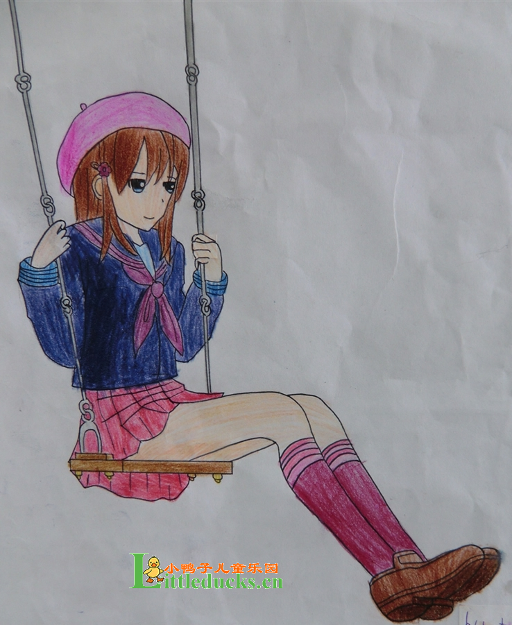 儿童漫画图片荡秋千女孩