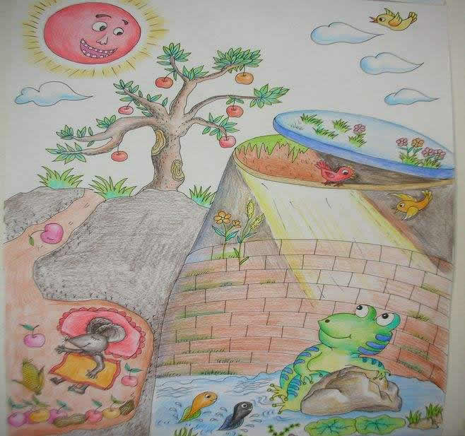 儿童绘画作品坐井观天