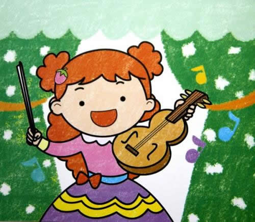 儿童绘画作品小提琴拉小提琴的小姑娘