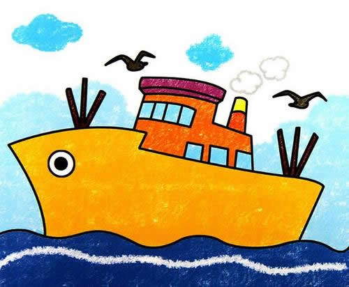 儿童绘画作品大游轮,轮船儿童画