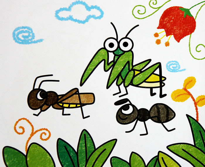儿童绘画作品昆虫开会
