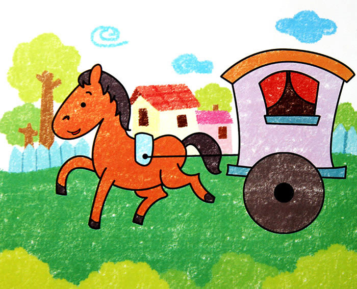儿童绘画作品公主的马车
