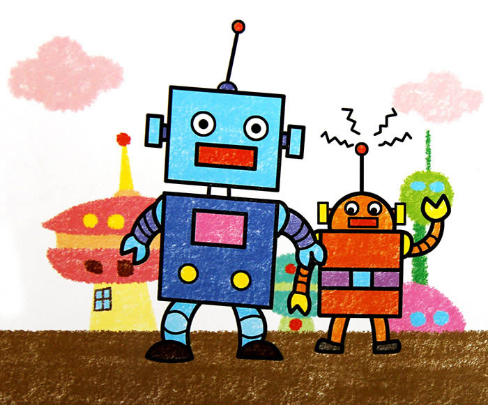 儿童绘画作品机器人怎样画