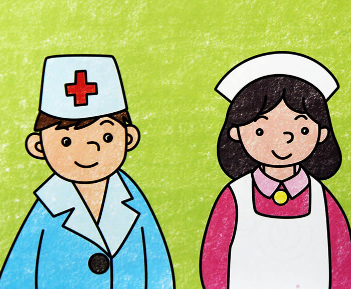 儿童绘画作品医生和护士