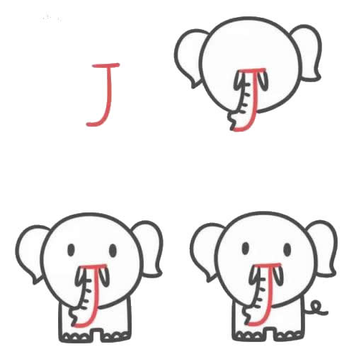 儿童简笔画教程:可爱的小象简笔画画法3