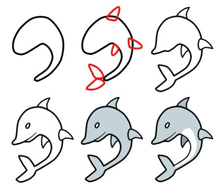 儿童简笔画教程海豚简笔画画法3