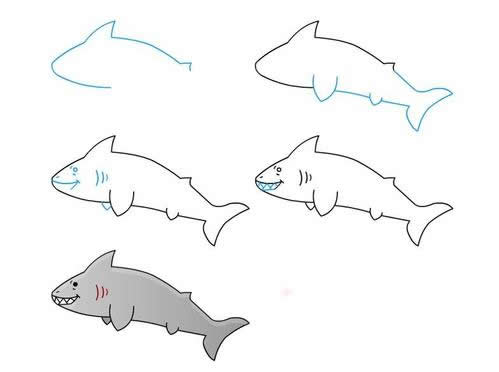 儿童简笔画鲨鱼简笔画教程四