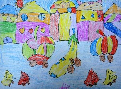 蔬果小车儿童彩色铅笔画