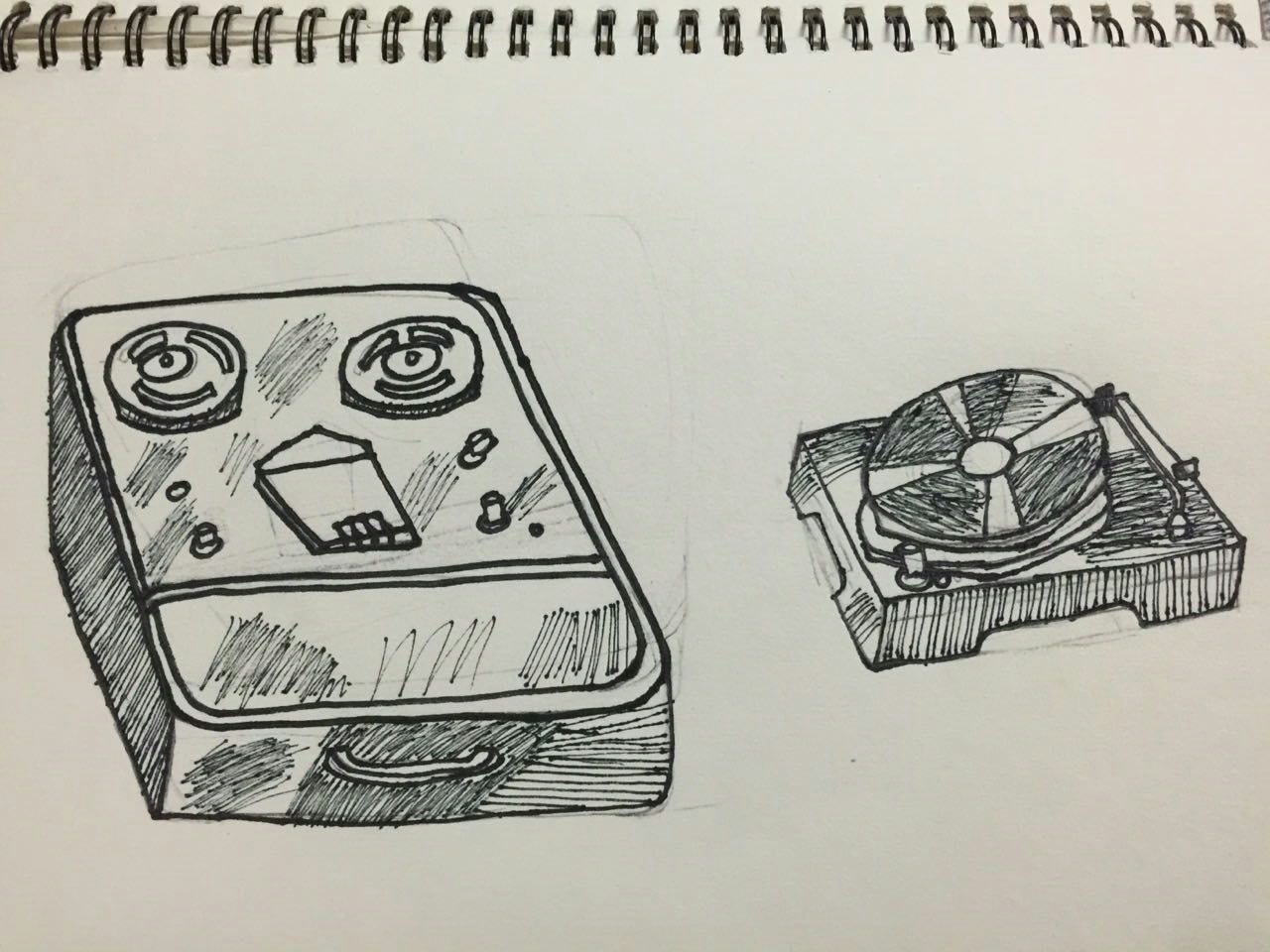 儿童素描作品老唱片机