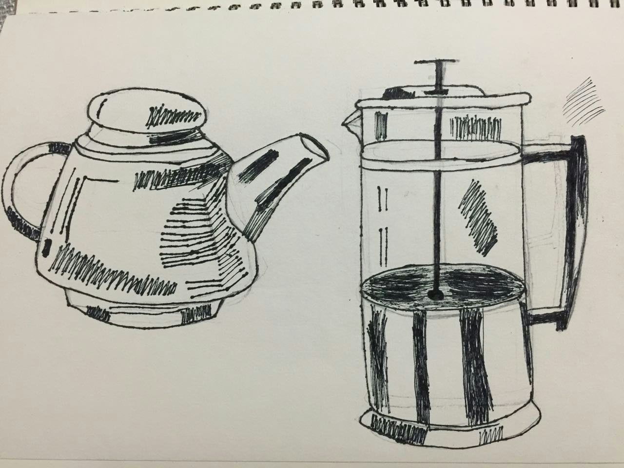 儿童素描作品茶水壶