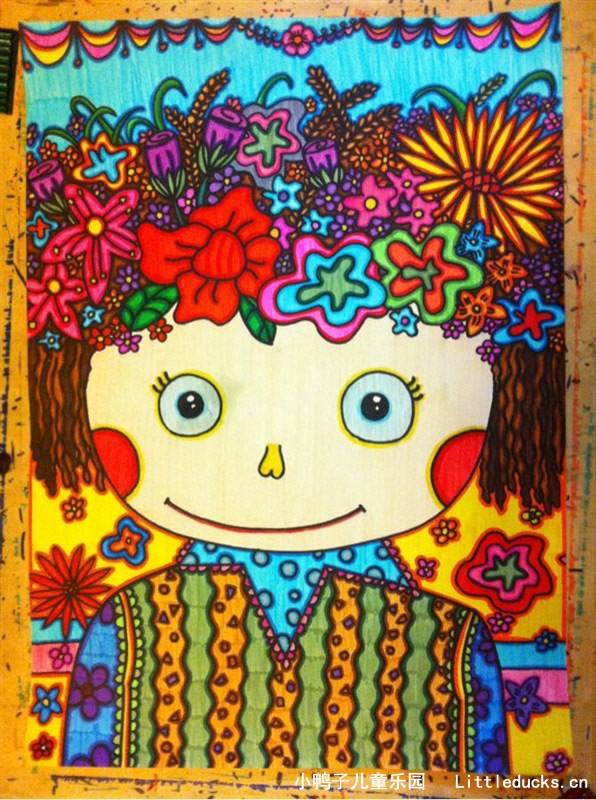 儿童水彩画作品欣赏:漂亮的毛线娃娃