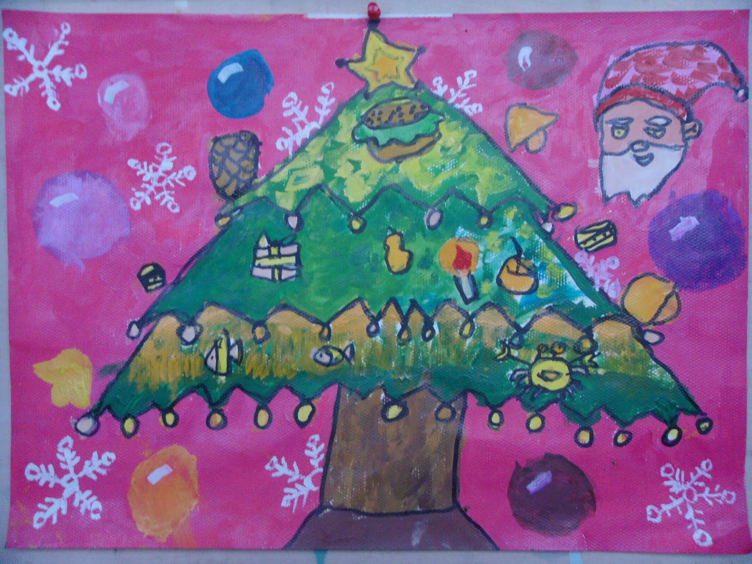 儿童画作品欣赏:水粉画快乐圣诞